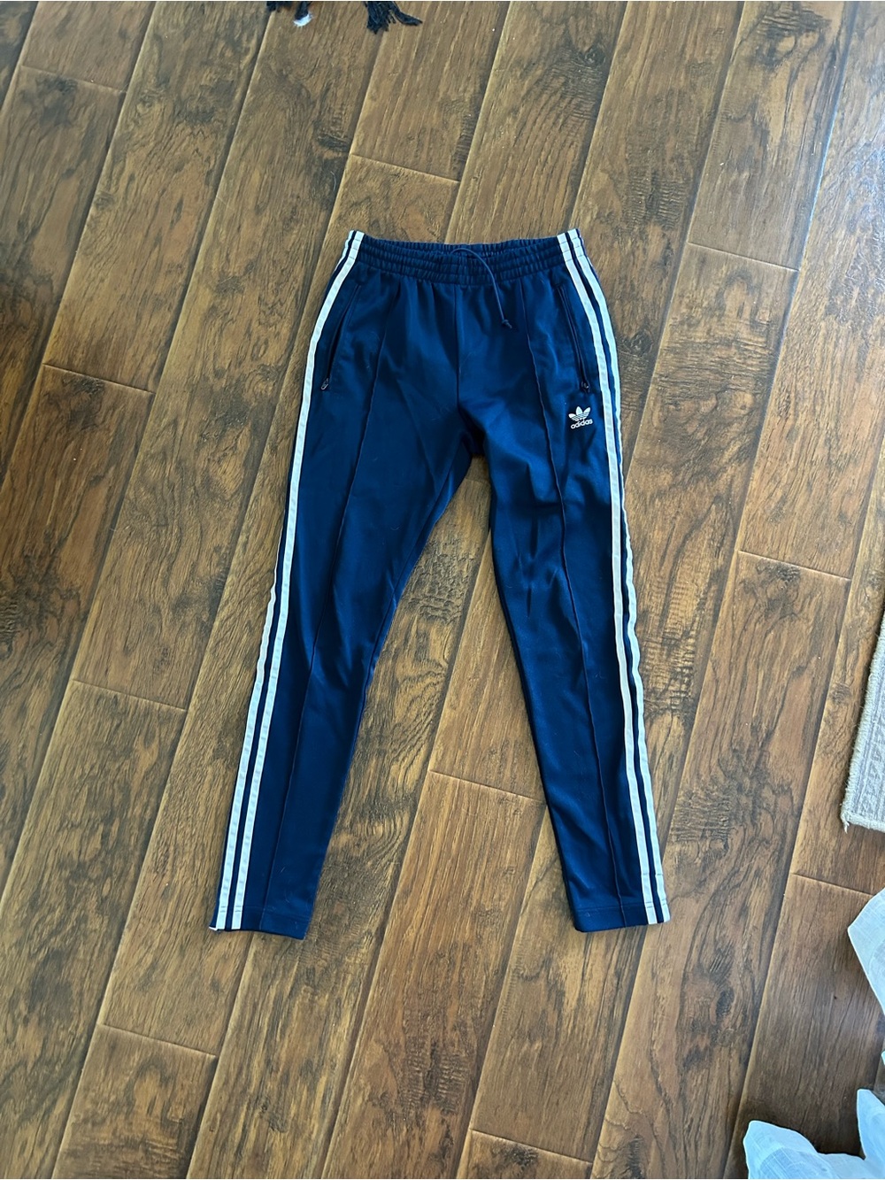 adidas Navy Track Joggers with White Side Stripes